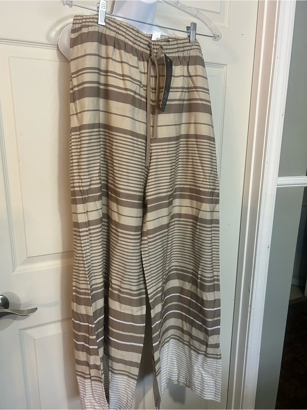 Striped Beige Women’s Wide Leg Pants